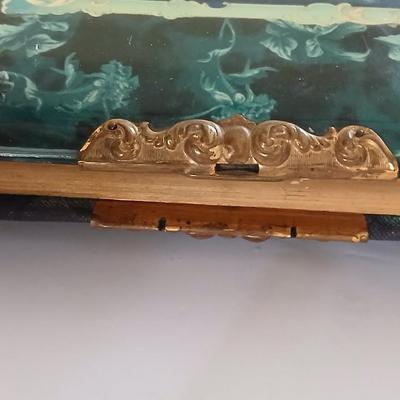 Antique Victorian Celluloid Photo Album Woman w Child e.1900's with Antique made in Japan porcelain doll and a Victorian picture frame