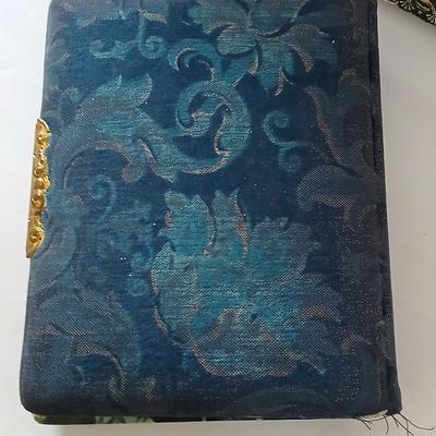 Antique Victorian Celluloid Photo Album Woman w Child e.1900's with Antique made in Japan porcelain doll and a Victorian picture frame
