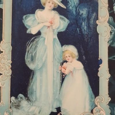 Antique Victorian Celluloid Photo Album Woman w Child e.1900's with Antique made in Japan porcelain doll and a Victorian picture frame