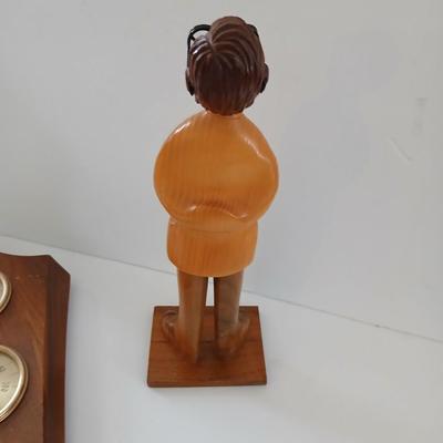 Vintage Romer Italy Doctor Figure Hand carved Wood with vintage wall weather station