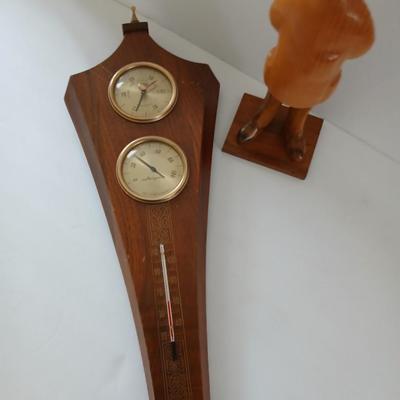 Vintage Romer Italy Doctor Figure Hand carved Wood with vintage wall weather station