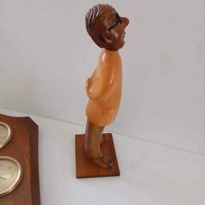 Vintage Romer Italy Doctor Figure Hand carved Wood with vintage wall weather station