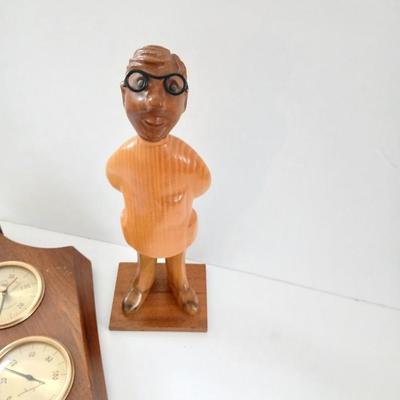 Vintage Romer Italy Doctor Figure Hand carved Wood with vintage wall weather station