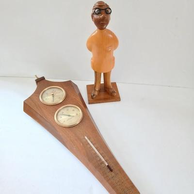Vintage Romer Italy Doctor Figure Hand carved Wood with vintage wall weather station