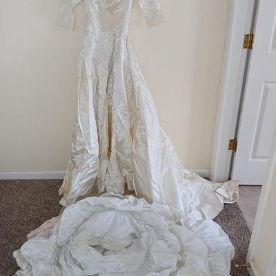 Antique wedding gown with hoop skirt