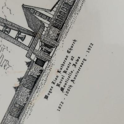 Two collectable souvenir plates Churches with old booklets to one of the plates - Wayne Zion Lutheran Chrurch