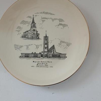 Two collectable souvenir plates Churches with old booklets to one of the plates - Wayne Zion Lutheran Chrurch