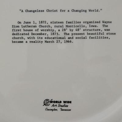 Two collectable souvenir plates Churches with old booklets to one of the plates - Wayne Zion Lutheran Chrurch