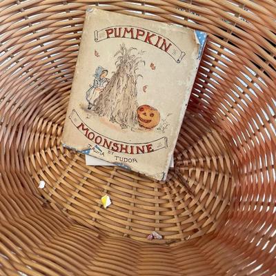 Misc glass items with basket and small book