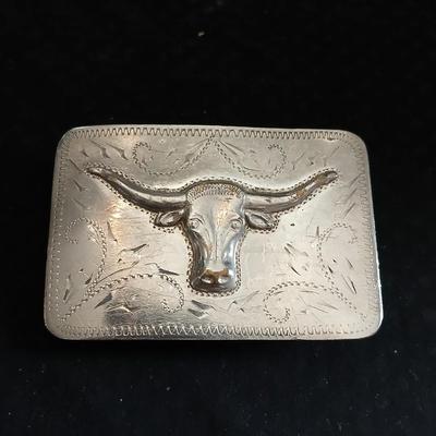 Vintage longhorn belt buckle with art deco bolo tie