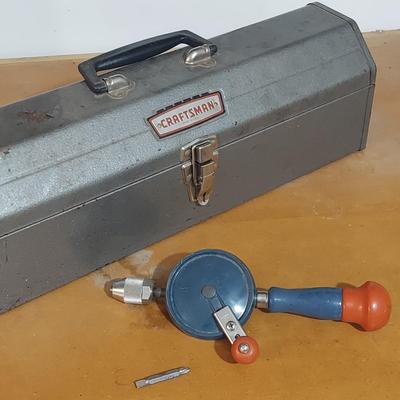 Vintage Craftsman Metal Toolbox w/ Stanley Hand Drill (WM-BBL)