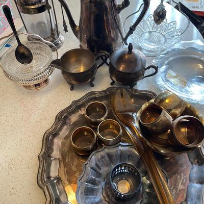 Silver plate and silver tone serving items