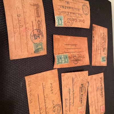 7 vintage leather post cards