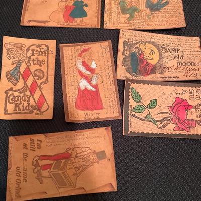 7 vintage leather post cards