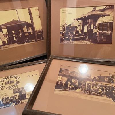 4 vintage gas station pics and Skelly logo framed
