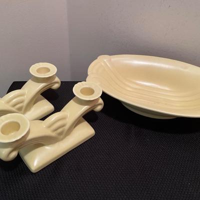 Vintage Red Wing candle holders & bowl