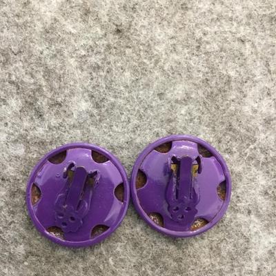 Vintage, purple plum, circular metal clip on earrings