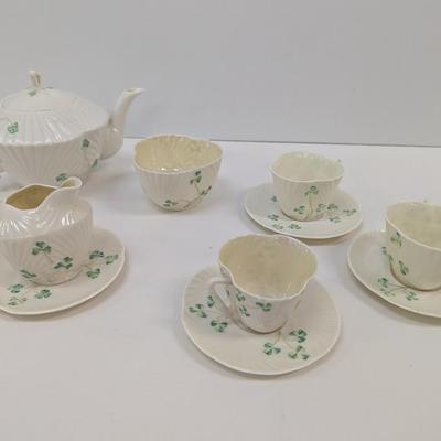 Sale Photo Thumbnail #1625: Belleek Fermanagh Ireland Shamrock Tea Set Different Maker Marks