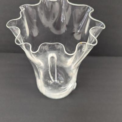 Vintage Hand Blown Clear Glass Vase Ruffled 12" Tall