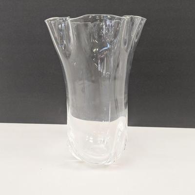 Vintage Hand Blown Clear Glass Vase Ruffled 12" Tall