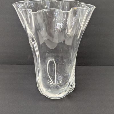 Vintage Hand Blown Clear Glass Vase Ruffled 12" Tall