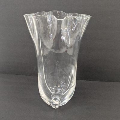 Vintage Hand Blown Clear Glass Vase Ruffled 12" Tall