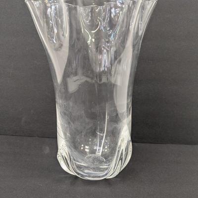 Vintage Hand Blown Clear Glass Vase Ruffled 12" Tall