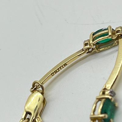 LOT 25J: 14K Gold Emerald Diamond 7” Bracelet - 3.8 gtw