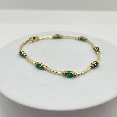 LOT 25J: 14K Gold Emerald Diamond 7” Bracelet - 3.8 gtw
