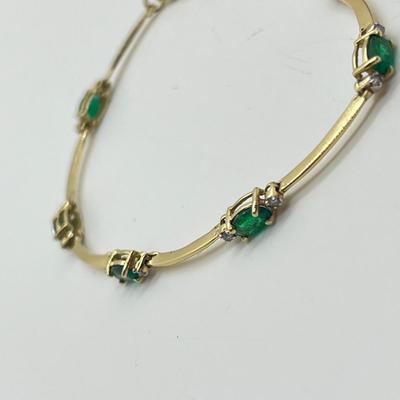 LOT 25J: 14K Gold Emerald Diamond 7” Bracelet - 3.8 gtw