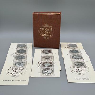 LOT 44: 1977 Franklin Mint Good Luck Sterling Silver Medal Collection - 12 Medals + COAs