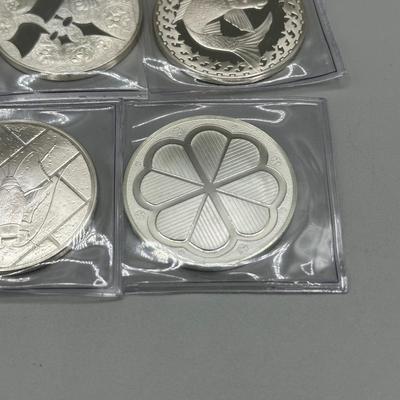 LOT 44: 1977 Franklin Mint Good Luck Sterling Silver Medal Collection - 12 Medals + COAs