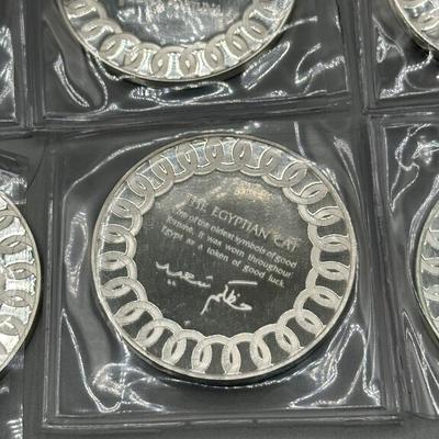 LOT 44: 1977 Franklin Mint Good Luck Sterling Silver Medal Collection - 12 Medals + COAs