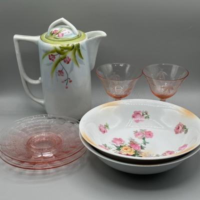 LOT 61: Vintage Pink Depression Glass & More