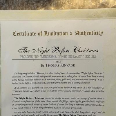 LOT 62: The Night Before Christmas Home Is Where The Heart Is Signed Print by Thomas Kinkade w/ Certificate Of Authenticity