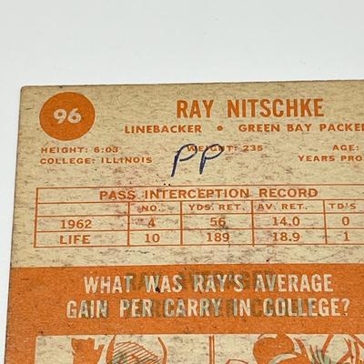LOT 65: 1960s NFL Football Cards - 1961 Topps Tom Flores Rookie, 1963 Fleer Nick Buoniconti Rookie, 1963 Topps Ray Nitschke and Don...