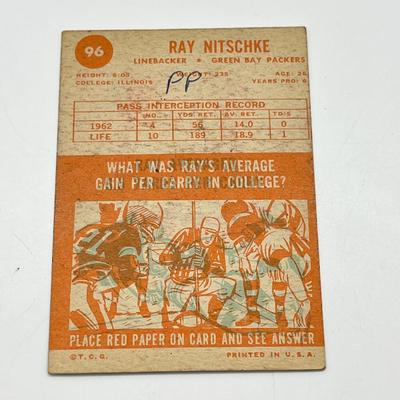 LOT 65: 1960s NFL Football Cards - 1961 Topps Tom Flores Rookie, 1963 Fleer Nick Buoniconti Rookie, 1963 Topps Ray Nitschke and Don...