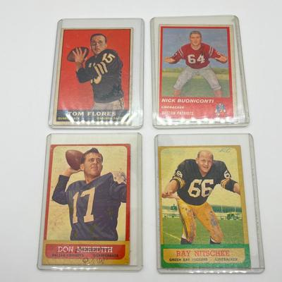 LOT 65: 1960s NFL Football Cards - 1961 Topps Tom Flores Rookie, 1963 Fleer Nick Buoniconti Rookie, 1963 Topps Ray Nitschke and Don...