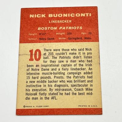 LOT 65: 1960s NFL Football Cards - 1961 Topps Tom Flores Rookie, 1963 Fleer Nick Buoniconti Rookie, 1963 Topps Ray Nitschke and Don...