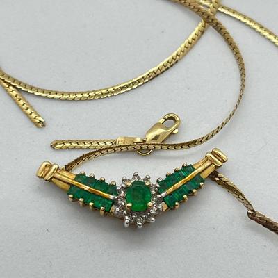 LOT 77J: Repair/Scrap - 10K Gold - Emerald and Diamond Earrings and Necklace - 6.5 gtw