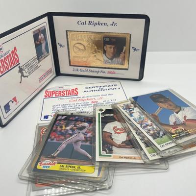 LOT 128: Cal Ripken Baseball Cards and 1996 23K Gold Stamp