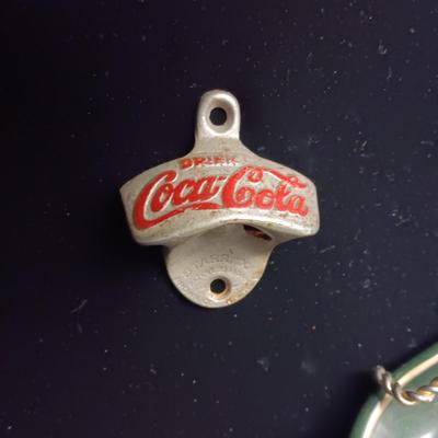 REPRODUCTION COCA-COLA TRAY, MOUNTED AND HANDHELD BOTTLE OPENERS