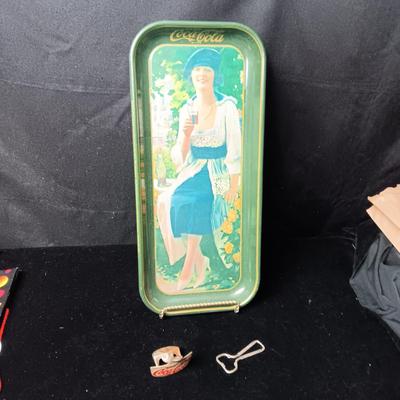 REPRODUCTION COCA-COLA TRAY, MOUNTED AND HANDHELD BOTTLE OPENERS