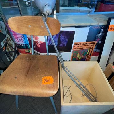X61-Chair, lamp and crate