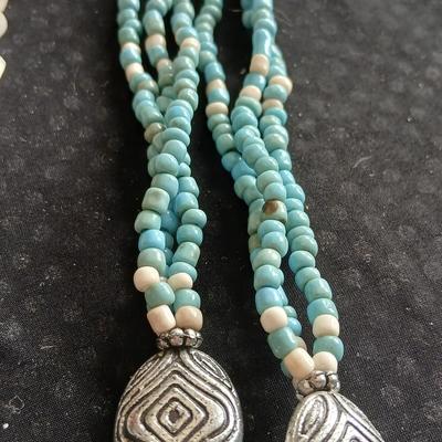 Vintage carved stone tribal totem necklace and Shell necklace