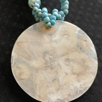 Vintage carved stone tribal totem necklace and Shell necklace