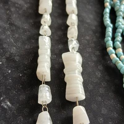 Vintage carved stone tribal totem necklace and Shell necklace