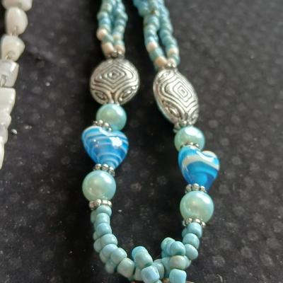 Vintage carved stone tribal totem necklace and Shell necklace