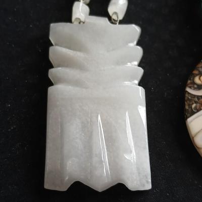 Vintage carved stone tribal totem necklace and Shell necklace