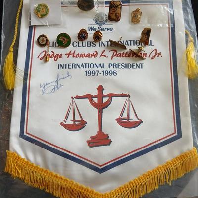 Lions club pins - award pins with International flag banner
